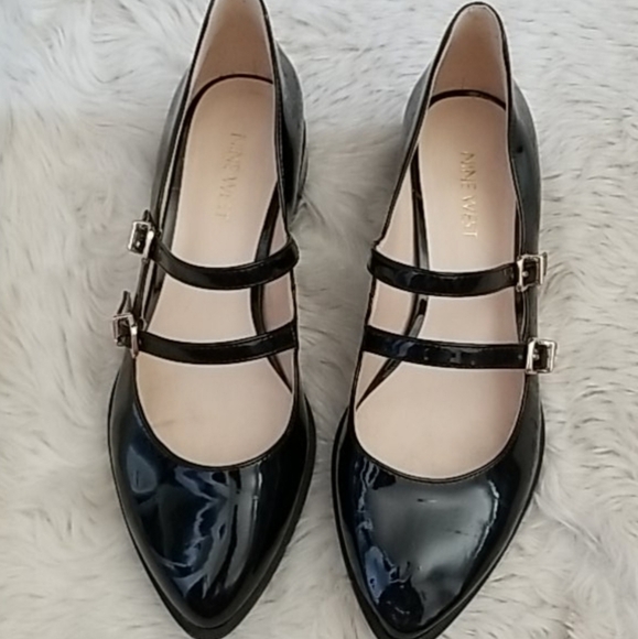 Nine West Shoes - Nine West Patent Leather Black Double Strap Flats